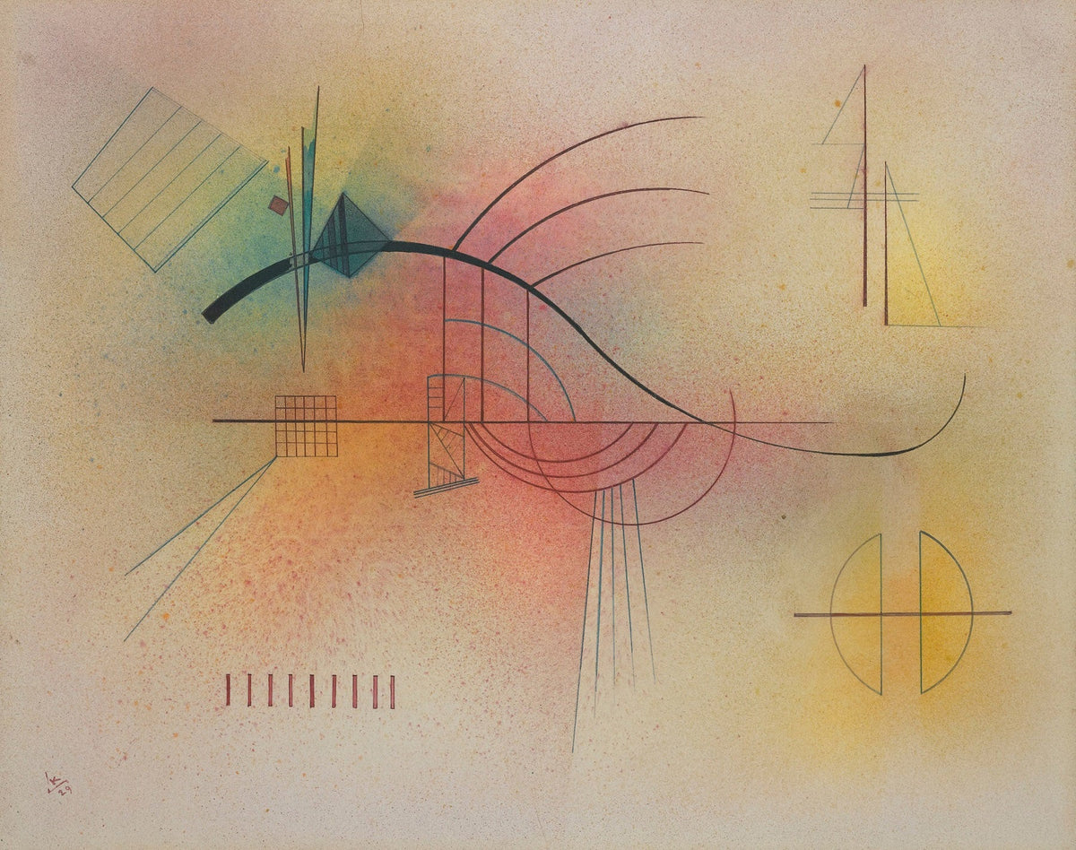 Large yellow and white Geometric Abstract canvas print of Abstract Composition with Black Arc by Wassily Kandinsky