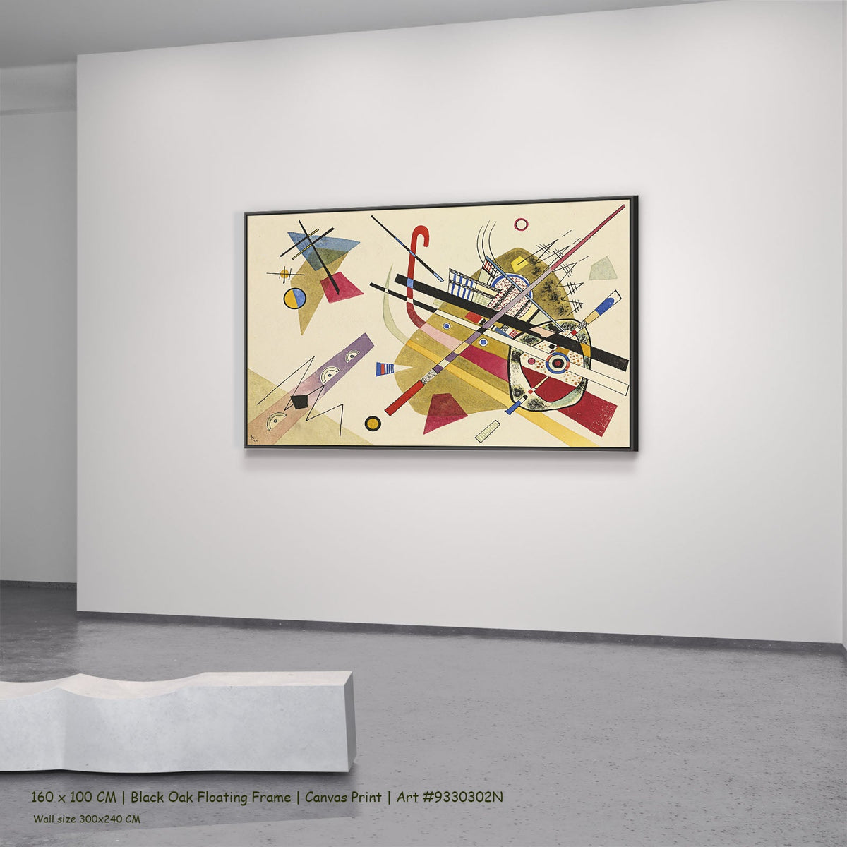 Abstract Composition with Crossing Lines by Wassily Kandinsky in a black oak floating frame, large gold and white Abstract ca