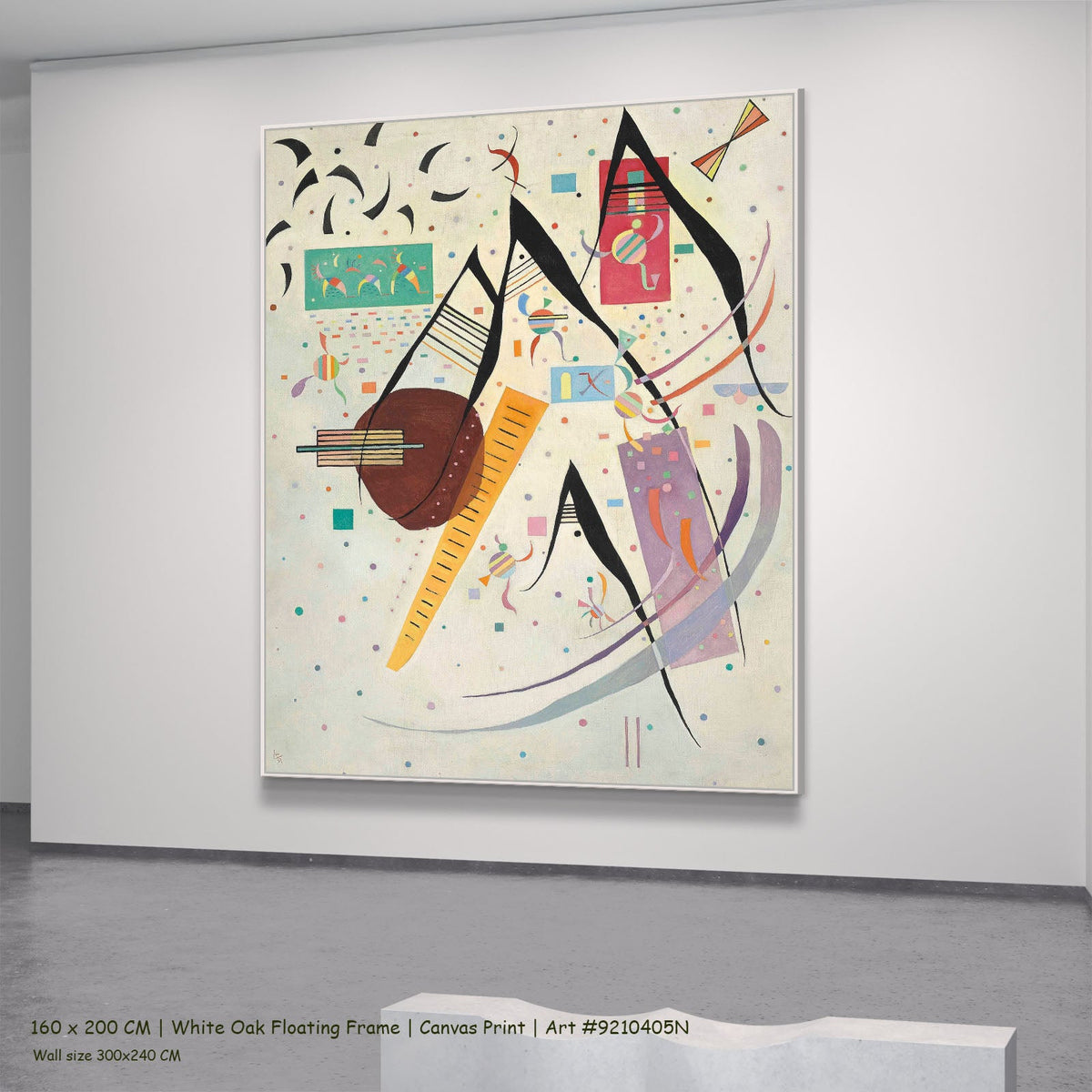 Composition with Little Figures by Wassily Kandinsky in a white oak floating frame, large brown and orange Abstract canvas