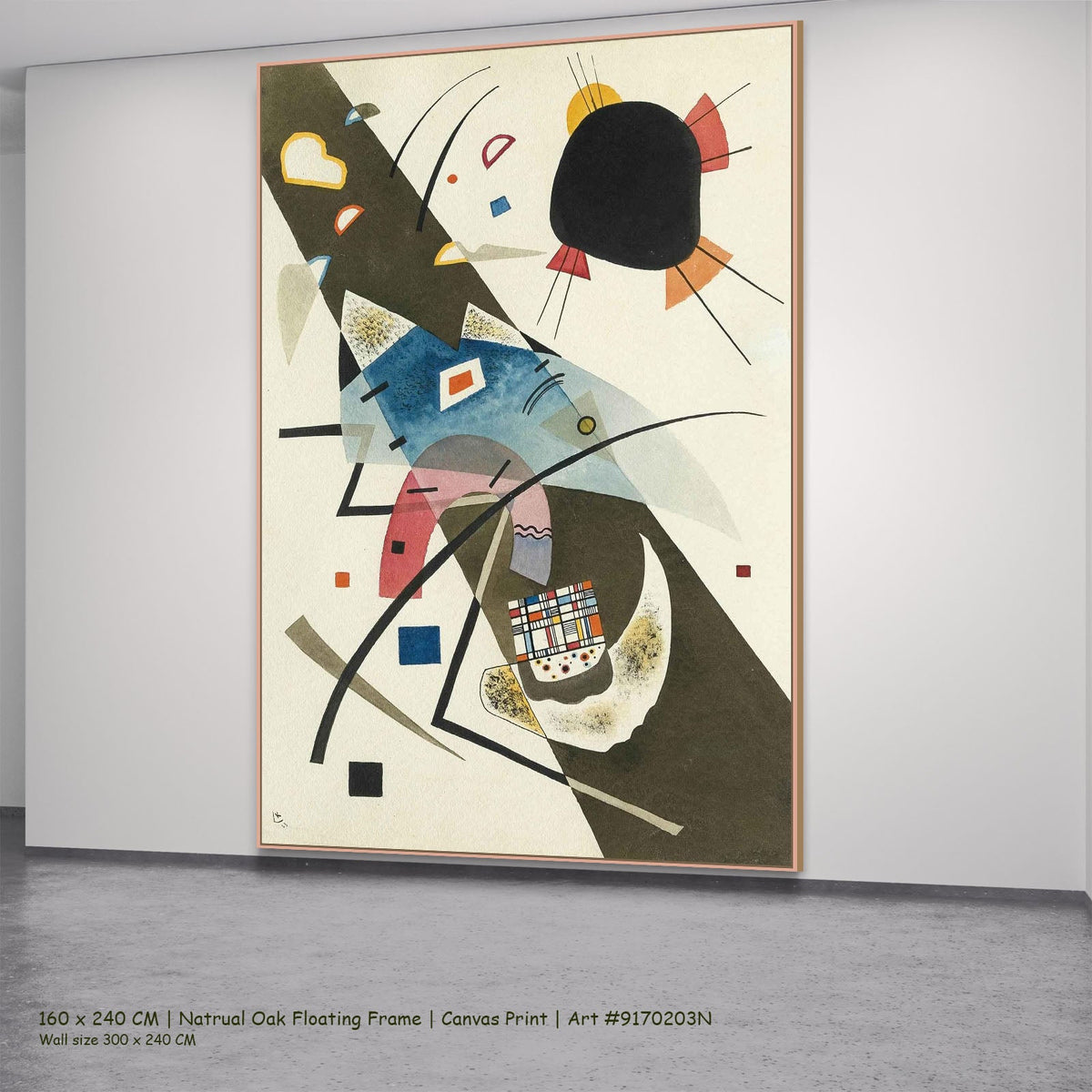 Diagonal Composition by Wassily Kandinsky in a natural oak floating frame, large brown and blue Abstract canvas