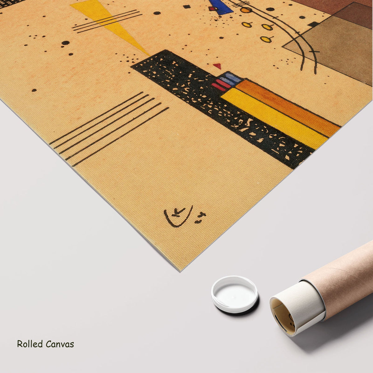 Speckled Ground with Buildings by Wassily Kandinsky as a large rolled gold and blue Geometric Abstract canvas print