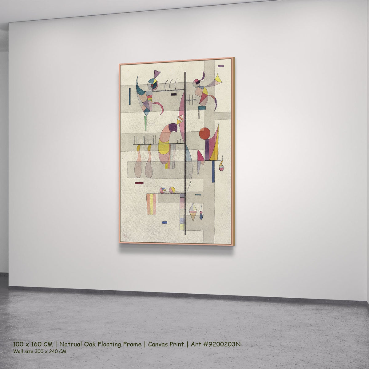 Vertical Axis with Pastel Forms by Wassily Kandinsky in a natural oak floating frame, large white and grey Modern Abstract ca