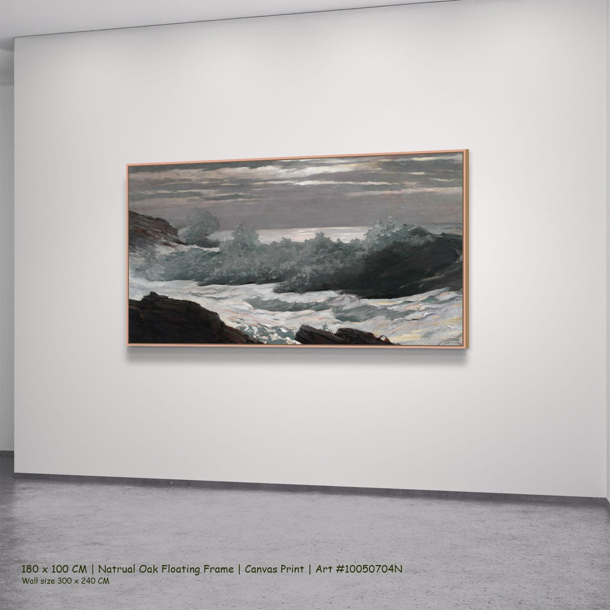 Early Morning After a Storm at by Winslow Homer in a natural oak floating frame, large green and brown Landscape canvas