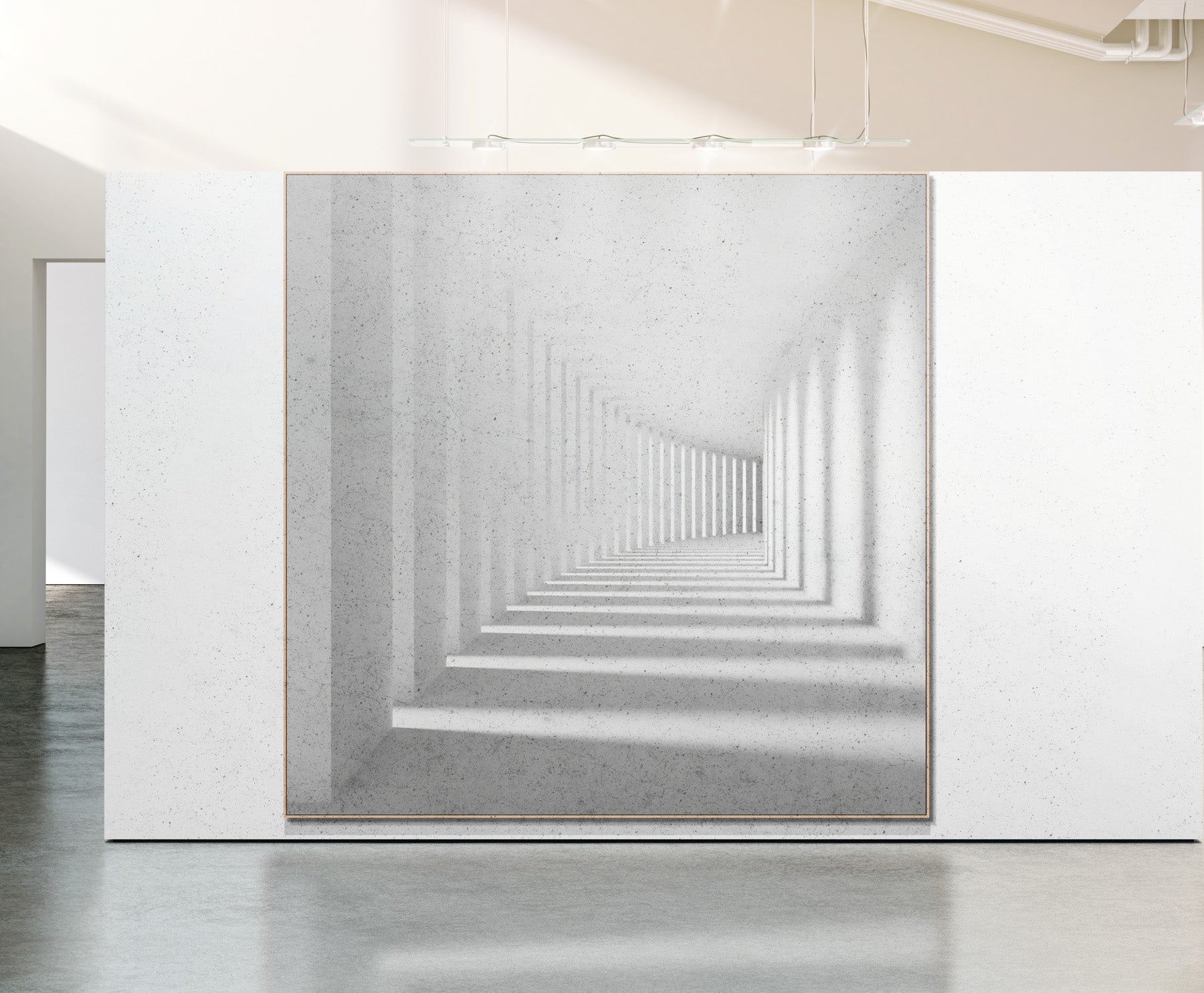 Column Hall Black & White Architecture Photography canvas wall art framed and hung on a wall