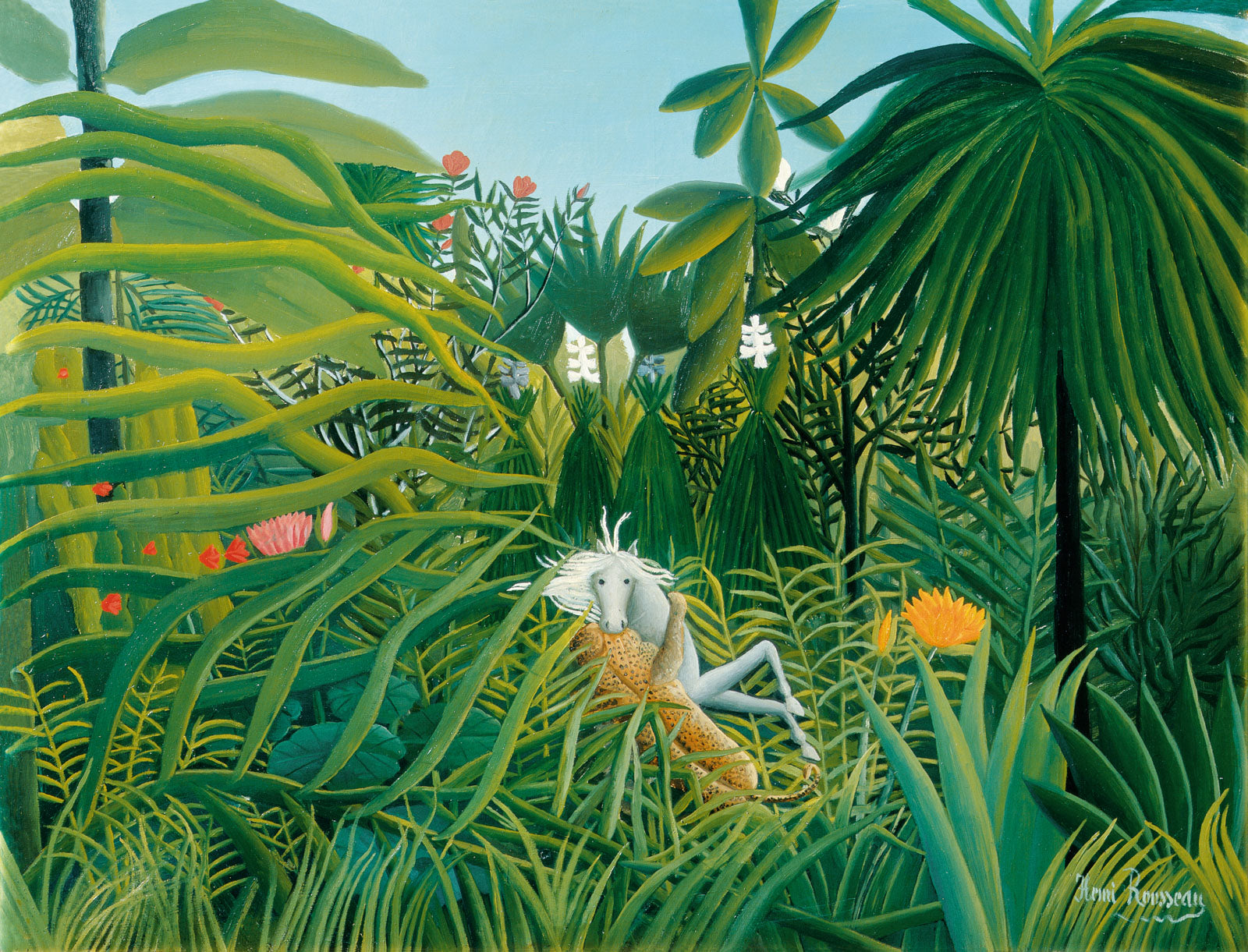 Horse Attacked by a Jaguar — Oversized Jungle canvas wall art by Henri Rousseau