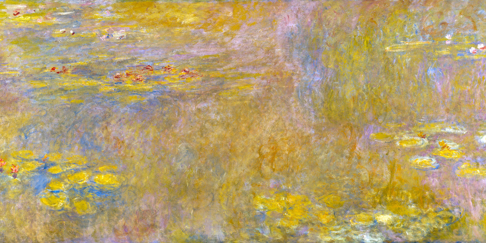 Water Lilies — Large Golden Floral canvas wall art by Claude Monet