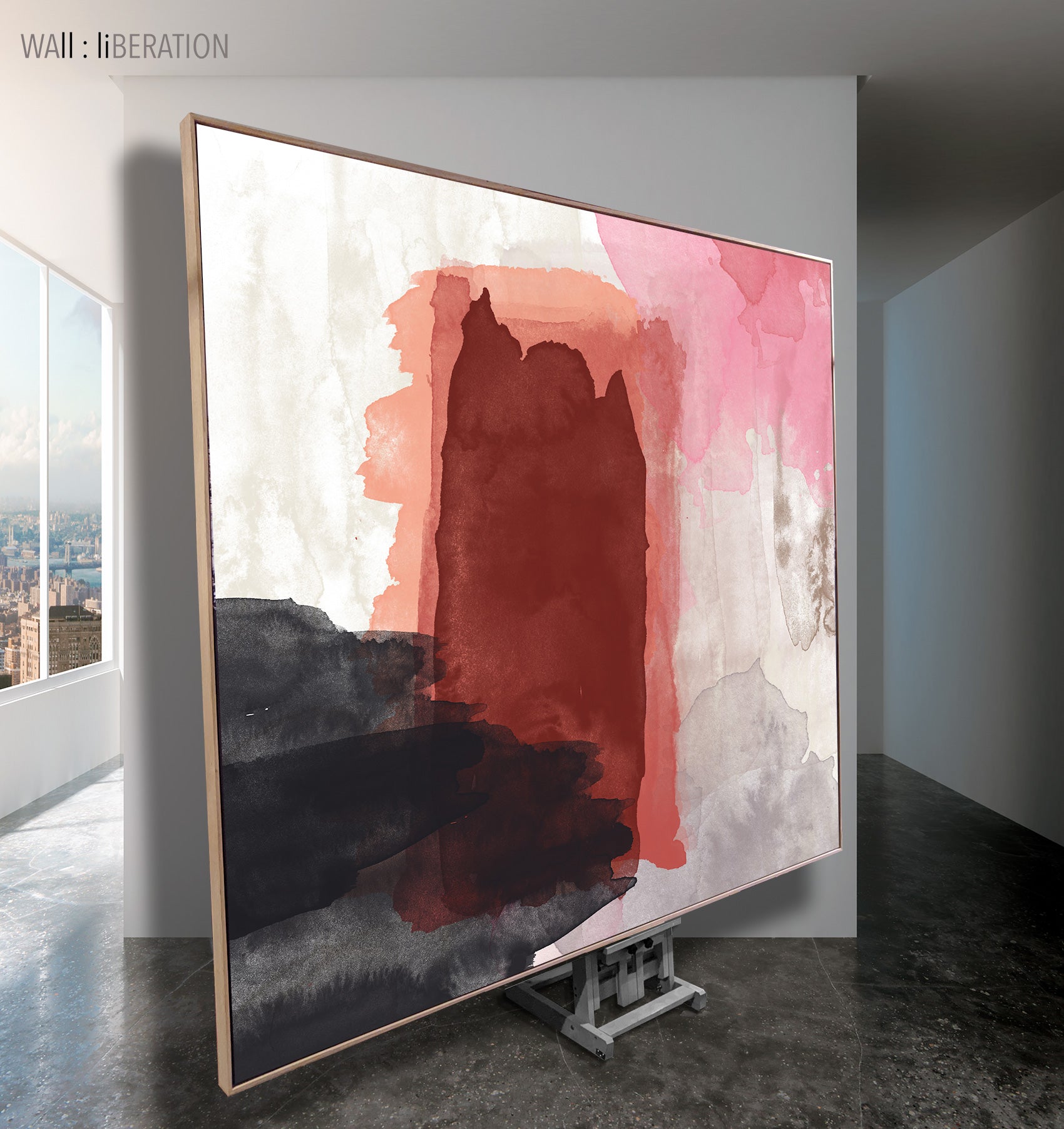 Morning Light II Large Contemporary Watercolour canvas wall art framed and hung on a wall