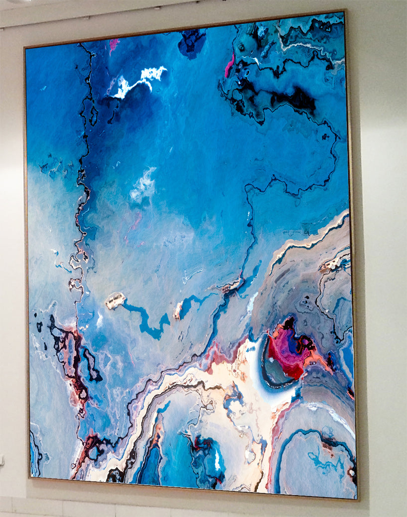 Boundlessness I Oversized Abstract Seascape canvas wall art framed and hung on a wall