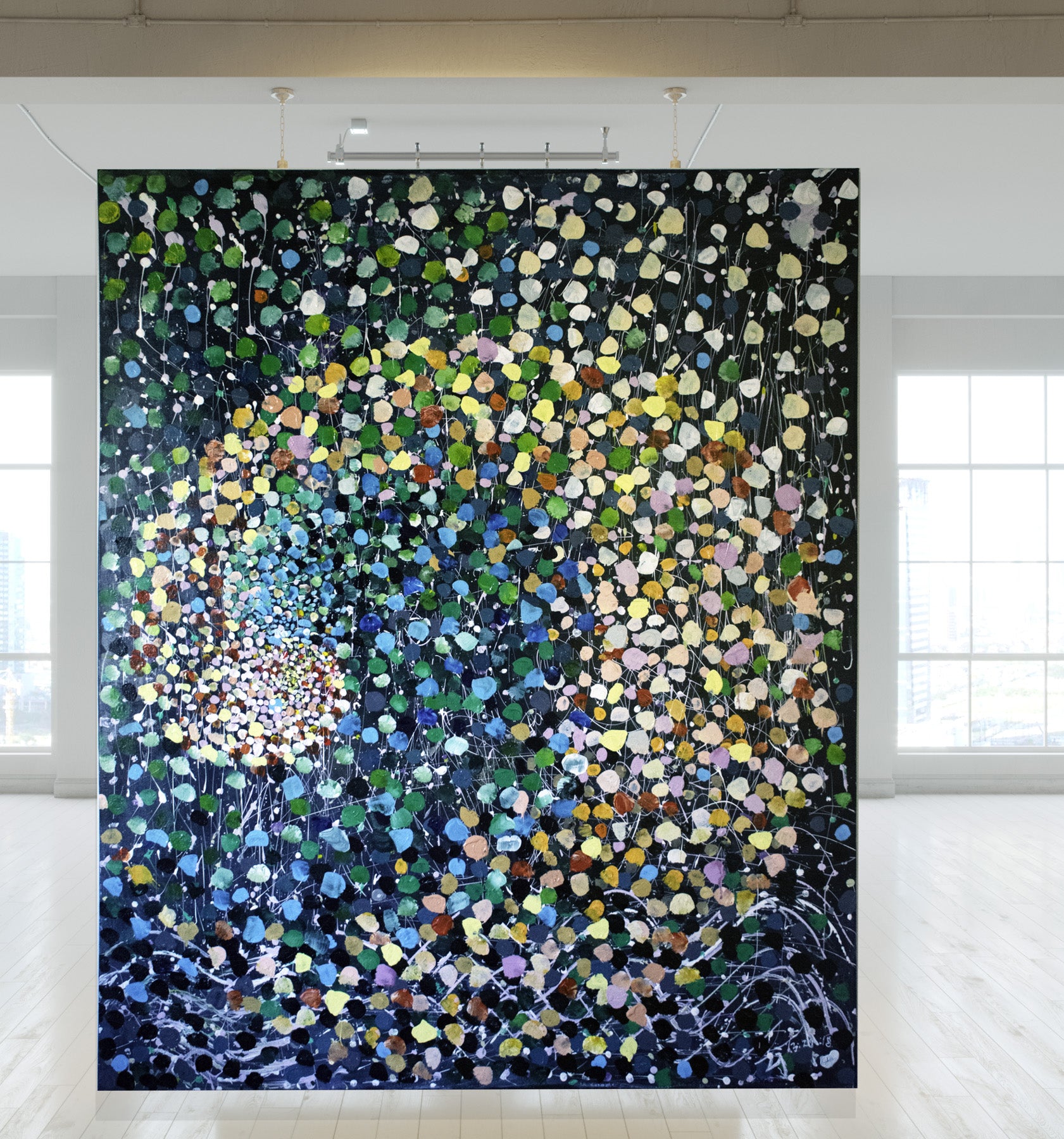 The Source Large Scale Abstract canvas wall art framed and hung on a wall