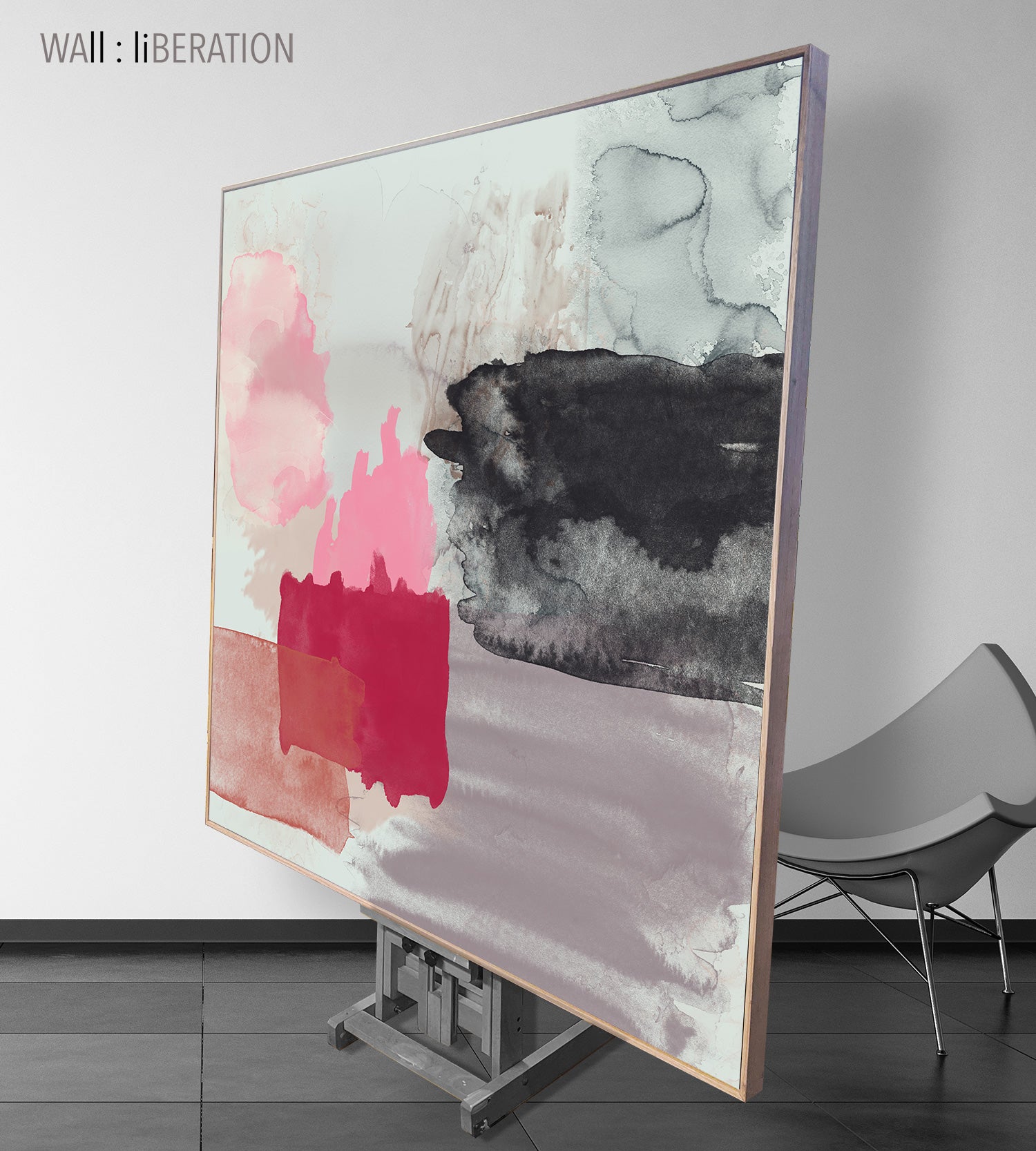 Morning Light I Large Abstract Watercolour canvas wall art framed and hung on a wall